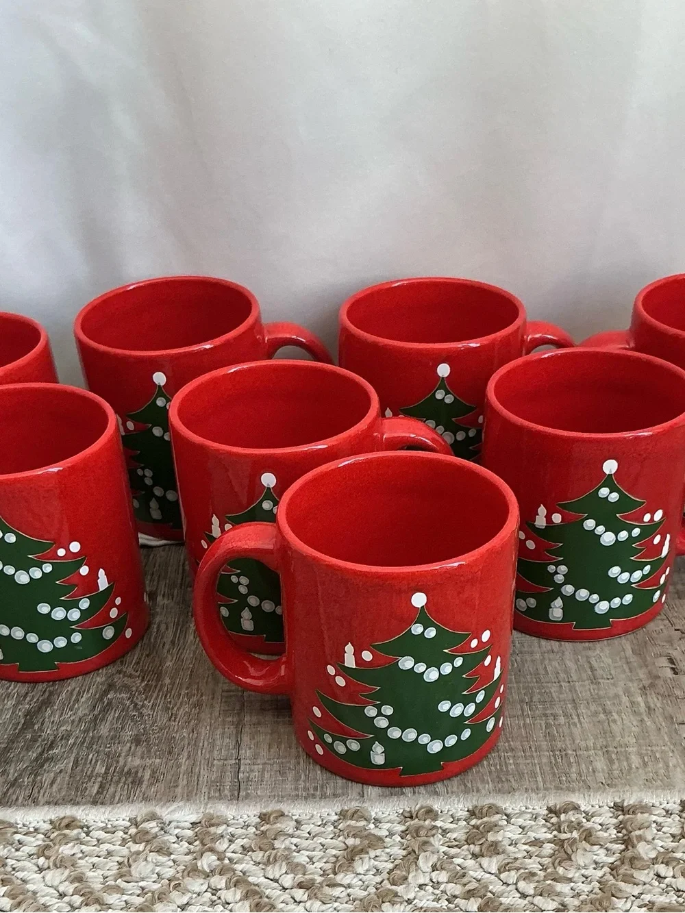 Lot of 8 Vintage Waechtersbach Christmas Tree Red Mugs Cups West Germany Vtg